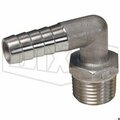 Dixon Hose Elbow, 3/8 in Nominal, MNPTF x Hose Barb End Style, 316 SS, Domestic 1290606SS